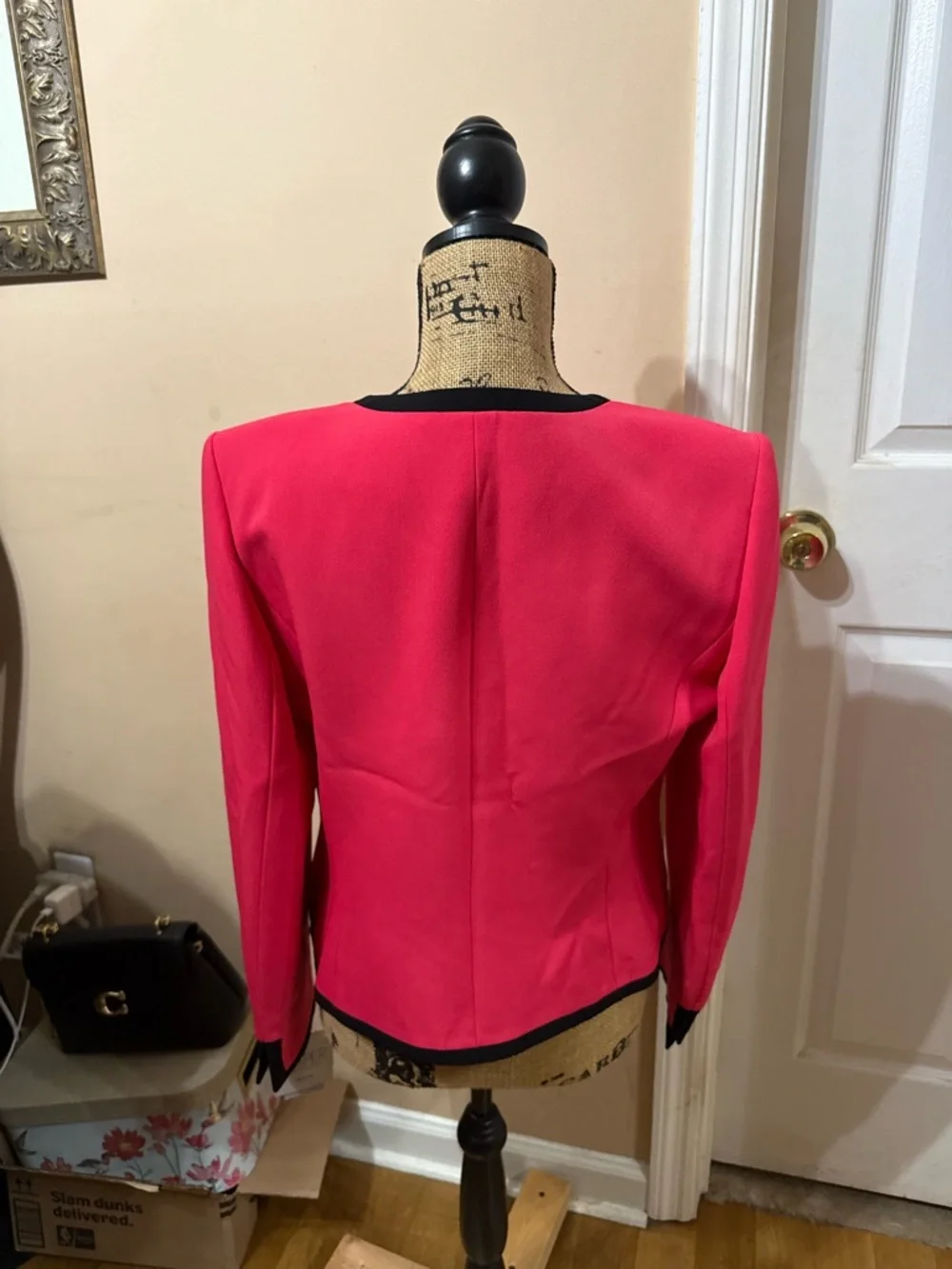 Bright Pink Scalloped-Edge Blazer with Black Trim - Picture 4 of 4